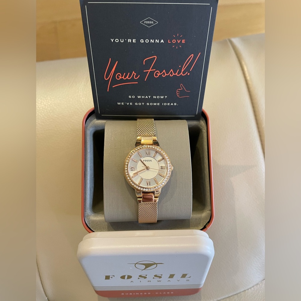 Fossil Gold Tone & Rhinestone Dial Stainless Steel w/Roman Numerals Watch